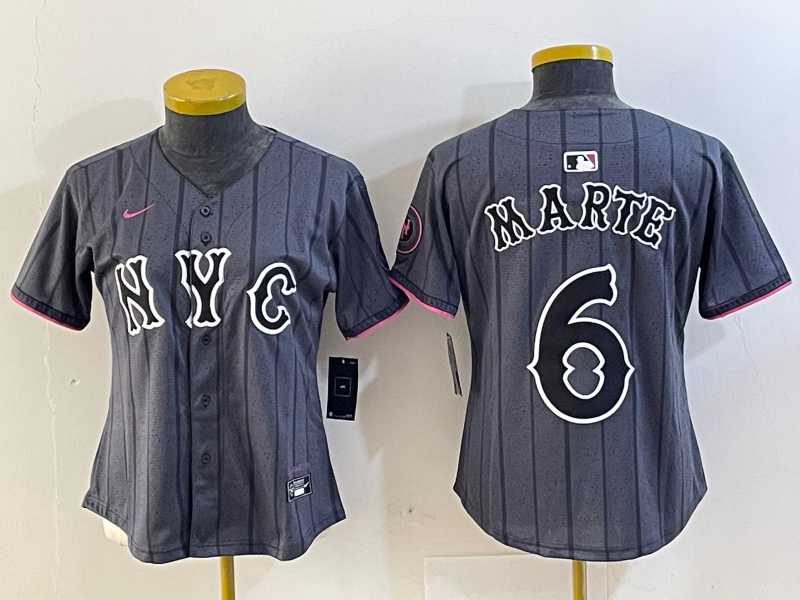 Women%27s New York Mets #6 Starling Marte Gray 2024 City Connect Cool Base Stitched Jersey